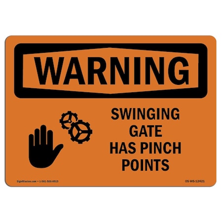 Signmission OSHA WARNING Sign, Swinging Gate Has Pinch Points, 5in X 3.5in Decal, 3.5" W, 5" L, Landscape OS-WS-D-35-L-12421